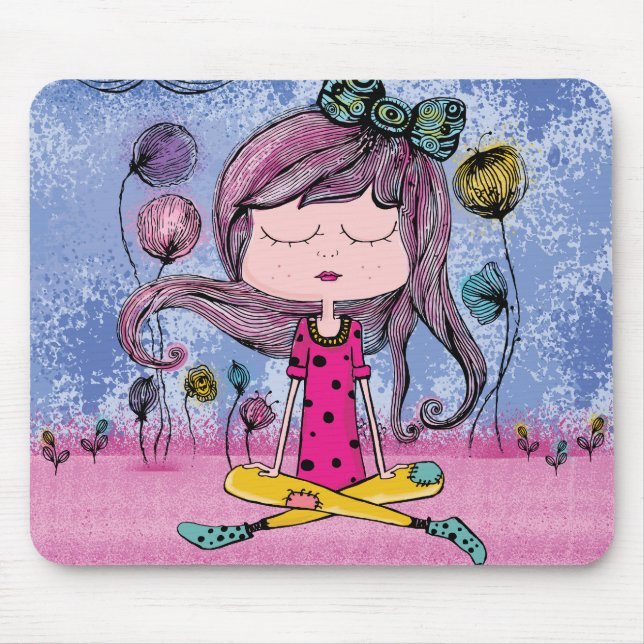 Süße Mädchen-Yoga-Illustration Mauspad (Vorne)