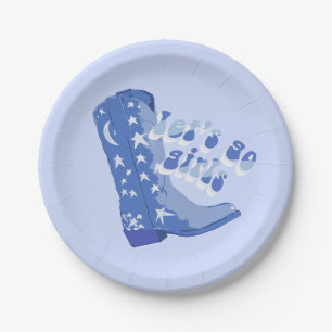 Süße Mädchenblaue Cowgirl-Stiefel Pappteller