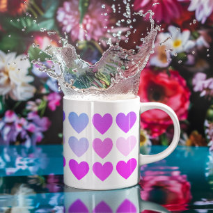 Süße Mädchenhaft Rosa Aqua und Lila Herzen Kaffeetasse