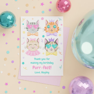 Süße Mädchenhaft Rosa Perfekte Kitty Katze Geburts Dankeskarte