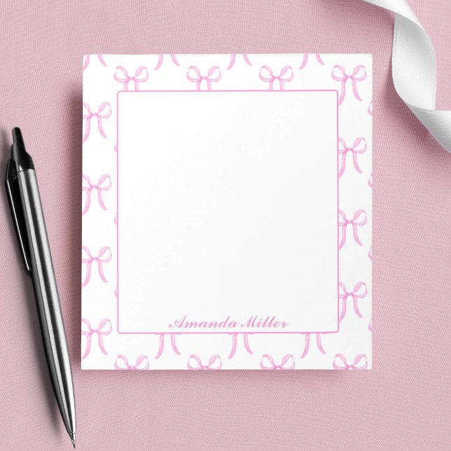 Süße Mädchenhaft Schöne Rosa Kokette Bows Monogram Notizblock (Von Creator hochgeladen)
