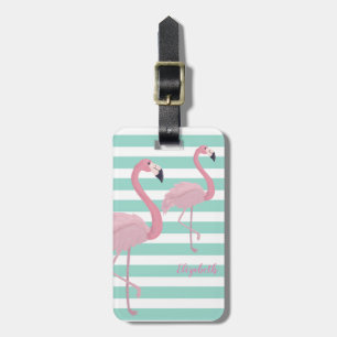 Süße Mädchenhafte Rosa Flamingos Auf Minzgrün Weiß Gepäckanhänger