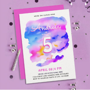 Süße Mädchenhafte Rosa Lila Cloud Nine Geburtstag Einladung