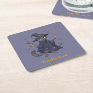 Süße magische Katzen-Halloween-Papieruntersetzer Rechteckiger Pappuntersetzer