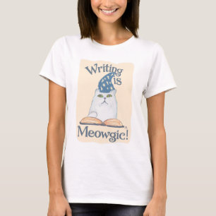 Süße magische Schreibkatze Cartoon-Kunst-Design T-Shirt