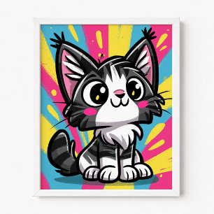 Süße Maine Coon Katze Pop Art Cartoon Poster