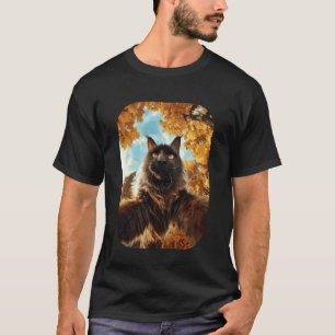 Süße Maine Coon Katze Selfie Herbstblätter Wald Au T-Shirt