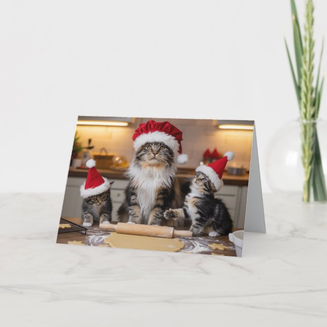 Süße Maine Coon Weihnachtsplätzchen Karte (Vorderseite)