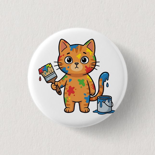 Süße Malerkatze Knopf Button (Vorderseite)