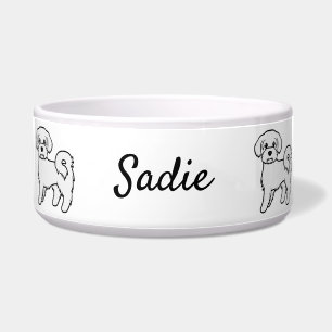 Süße malteser Cartoon-Hund-Illustration & Name Napf