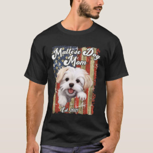 Süße Malteser-Hundemama USA-Flagge Est. 2021 Desig T-Shirt
