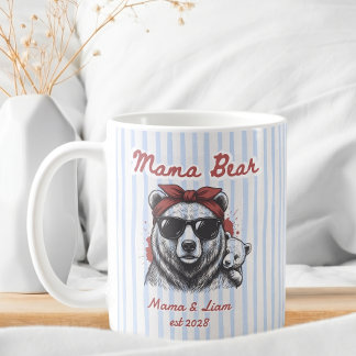 Süße Mama Bär Personalisierte blaue Streifen Gesch Kaffeetasse