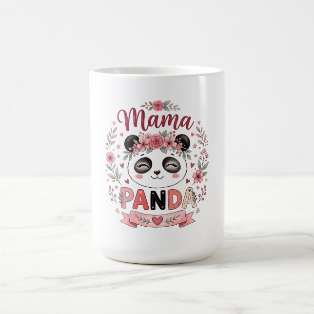 Süße Mama-Panda mit rosa Blumen und Herzen Kaffeetasse (Mittel)