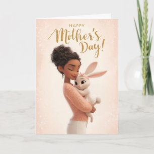 Süße Mama umarmt Babykaninchen Frohen Muttertag Karte