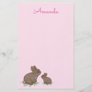 Süße Mama und Baby-Kaninchen in Klee-Rosa Briefpapier