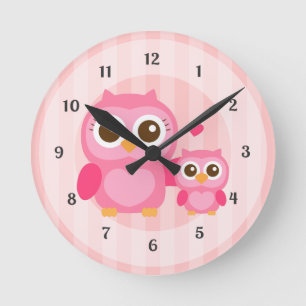 Süße Mama und Baby rosa Eule, Mädchen-Schlafzimmer Runde Wanduhr