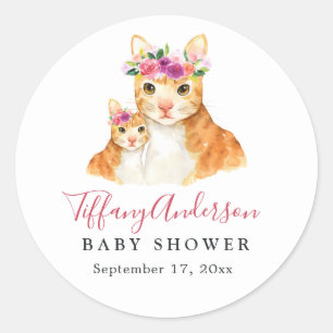 Süße Mama und Babykatze Florale Babyparty-Aufklebe Runder Aufkleber