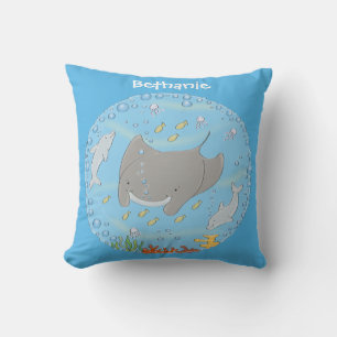 Süße Mantarochen und Cartoon-Illustration mit Blas Kissen