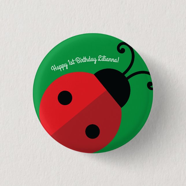Süße Marienkäfer 1. Geburtstagsfeier Button (Vorderseite)