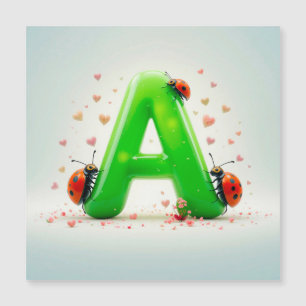 Süße Marienkäfer auf grünem Alphabetbuchstaben A Magnetkarte