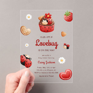 Süße Marienkäfer-Cupcake-Blumen-Baby-Party Acryleinladungen