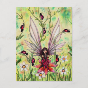 Süße Marienkäfer-Fee Fantasy-Kunst-Illustration Postkarte