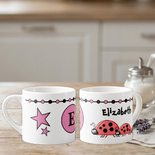 Süße Marienkäfer namens Anfangsbuchstabe rosa Kind Espressotasse