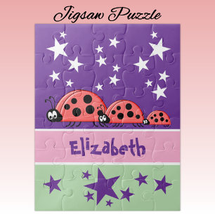 Süße Marienkäfer Sterne Name lila Kinder Puzzle