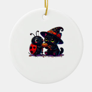 Süße Marienkäfer und schwarze Katze Halloween Klas Keramik Ornament