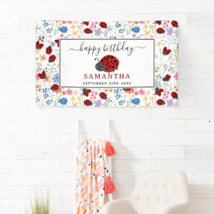 Süße Marienkäfer Wildblumen Florale Geburtstag Banner