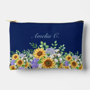 Süße marineblaue Aquarell-Wildblumen-Kosmetiktasch Zubehörtasche