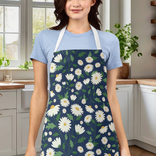Süße marineblaue und weiße Blumen-Daisy Schürze
