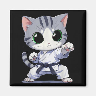 Süße Martial-Arts-Katze Karate Schwarzgurt Lustig Magnet