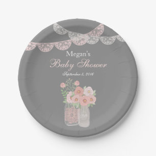 Süße Mason-Glas-Rosa-Graue-Baby-Party-Papier-Telle Pappteller