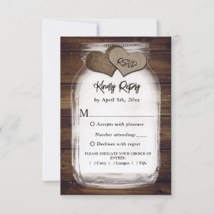Süße Mason-Glas-Rustikale-Holz-Hochzeitsmahlzeit-A RSVP Karte