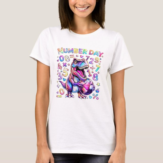 Süße Mathe-Zahlen Dinosaurier Zahlentag T-Shirt UK (Vorderseite)
