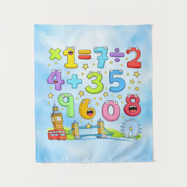 Süße Mathe-Zahlen Stadtposter für Kinder Wandteppich (Vorderseite)