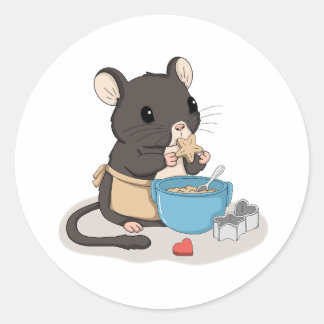 Süße Maus backt Kekse Kawaii-Tier-Aufkleber Runder Aufkleber