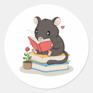 Süße Maus beim Lesen - Buchliebhaber-Sticker Runder Aufkleber