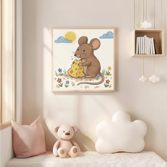Süße Maus, die Käse isst, Buntstiftzeichnung Kind Poster (Von Creator hochgeladen)