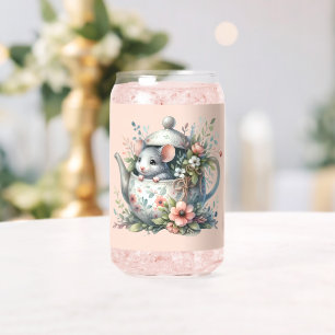 Süße Maus in floraler Teekannen-Illustration Dosenglas