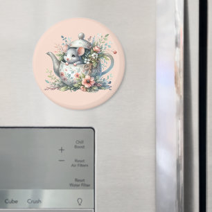 Süße Maus in floraler Teekannen-Illustration Magnet