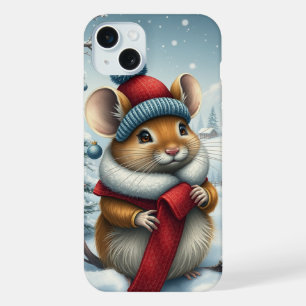 Süße Maus in vornehmer Winterkleidung und Hut iPhone 15 Plus Hülle