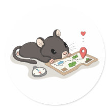 Süße Maus liest eine Schatzkarte Abenteuer Aufkleb