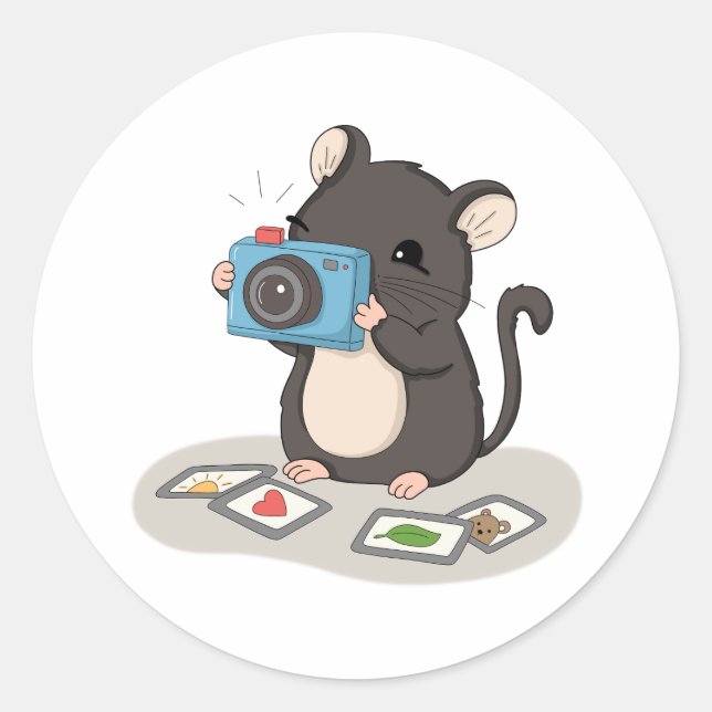 Süße Maus mit Kamera Fotografen Aufkleber (Vorderseite)
