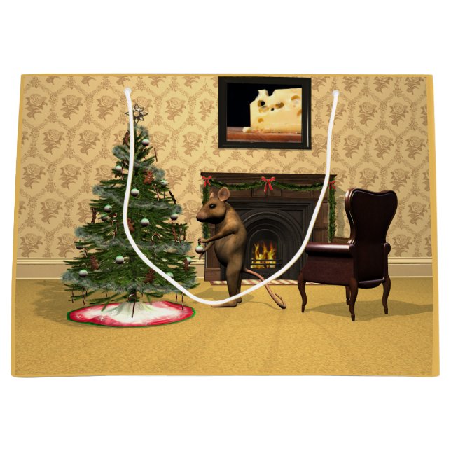 Süße Maus schmückt einen Weihnachtsbaum Große Geschenktüte (Vorderseite)