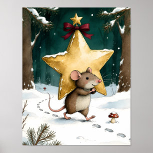 Süße Maus trägt goldenen Weihnachtsstern Poster
