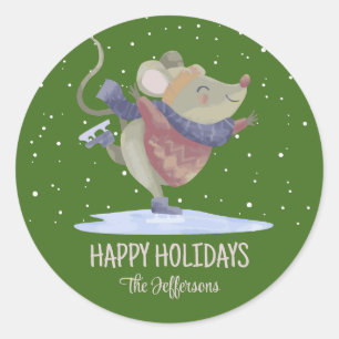 Süße Maus Weihnachten Tier Schnee Winter Feiertag Runder Aufkleber