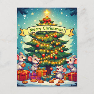 Süße Mäuse Kekse Weihnachtsbaum Fröhlich Festlich Feiertagspostkarte