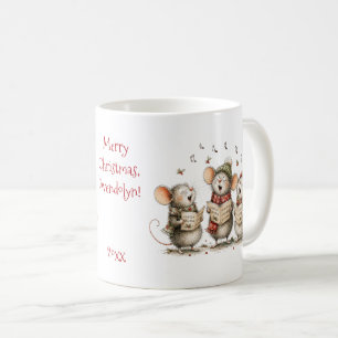 Süße Mäuse-Weihnachtsliedsänger mit rotem Text Kaffeetasse